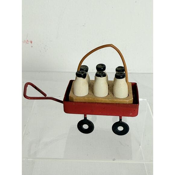 Vintage Wooden Milk Basket Miniature Toy Red Wagon - Picture 2 of 8